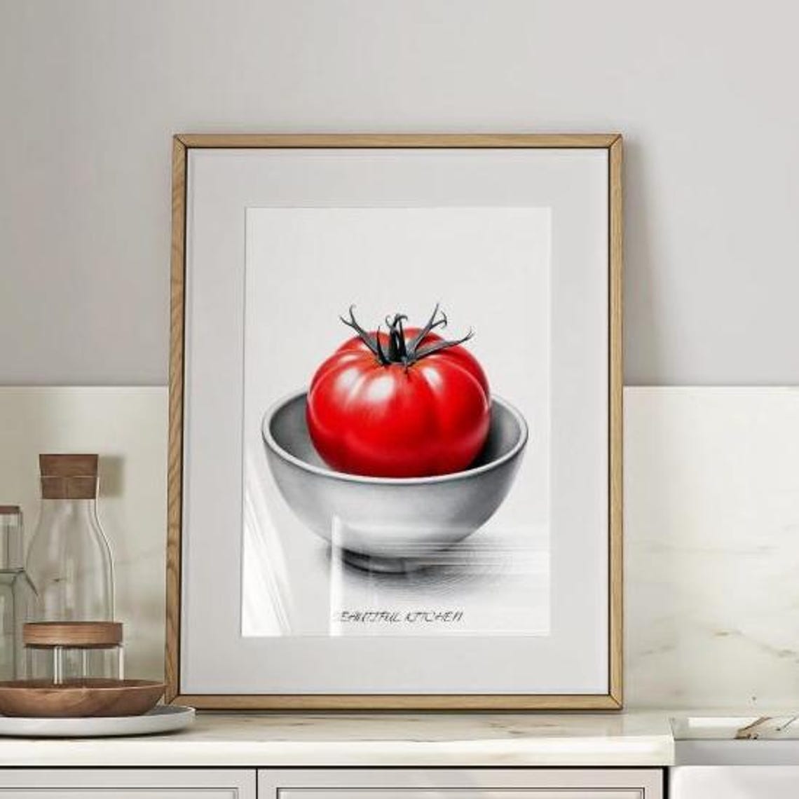 Ripe Red Tomato In White Bowl Minimalist Kitchen Still Life Poster