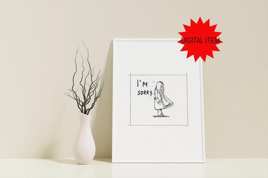 I Am Sorry Sweet Apology Girl Wrapped In Blanket Ink Sketch Poster
