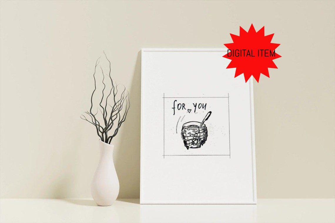 For You Sweet Dripping Honey Pot With Wooden Spoon Doodle Gift Poster