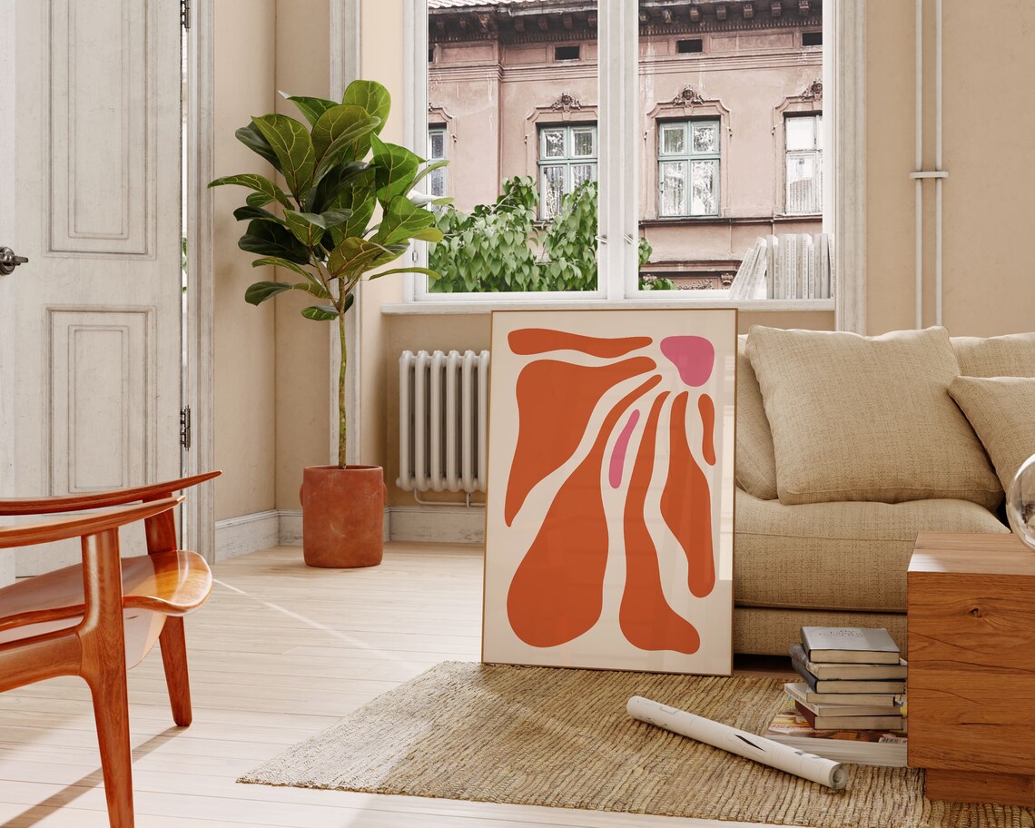 Matisse Orange Wavy Leaves Boho Art Print - Image 2