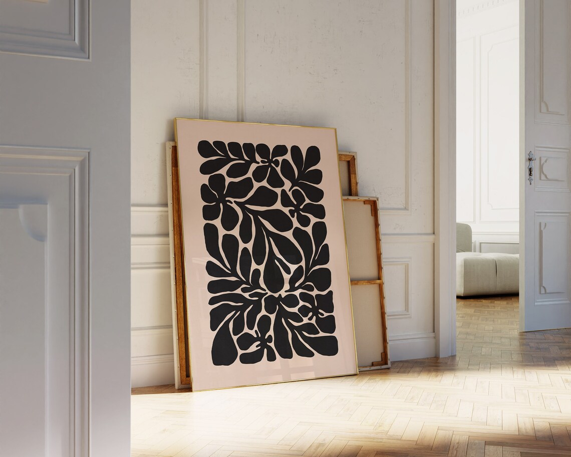Black Floral Cluster Pattern Cream Minimalist Botanical Wall Poster