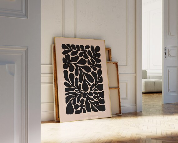 Black Floral Cluster Pattern Cream Minimalist Botanical Wall Poster