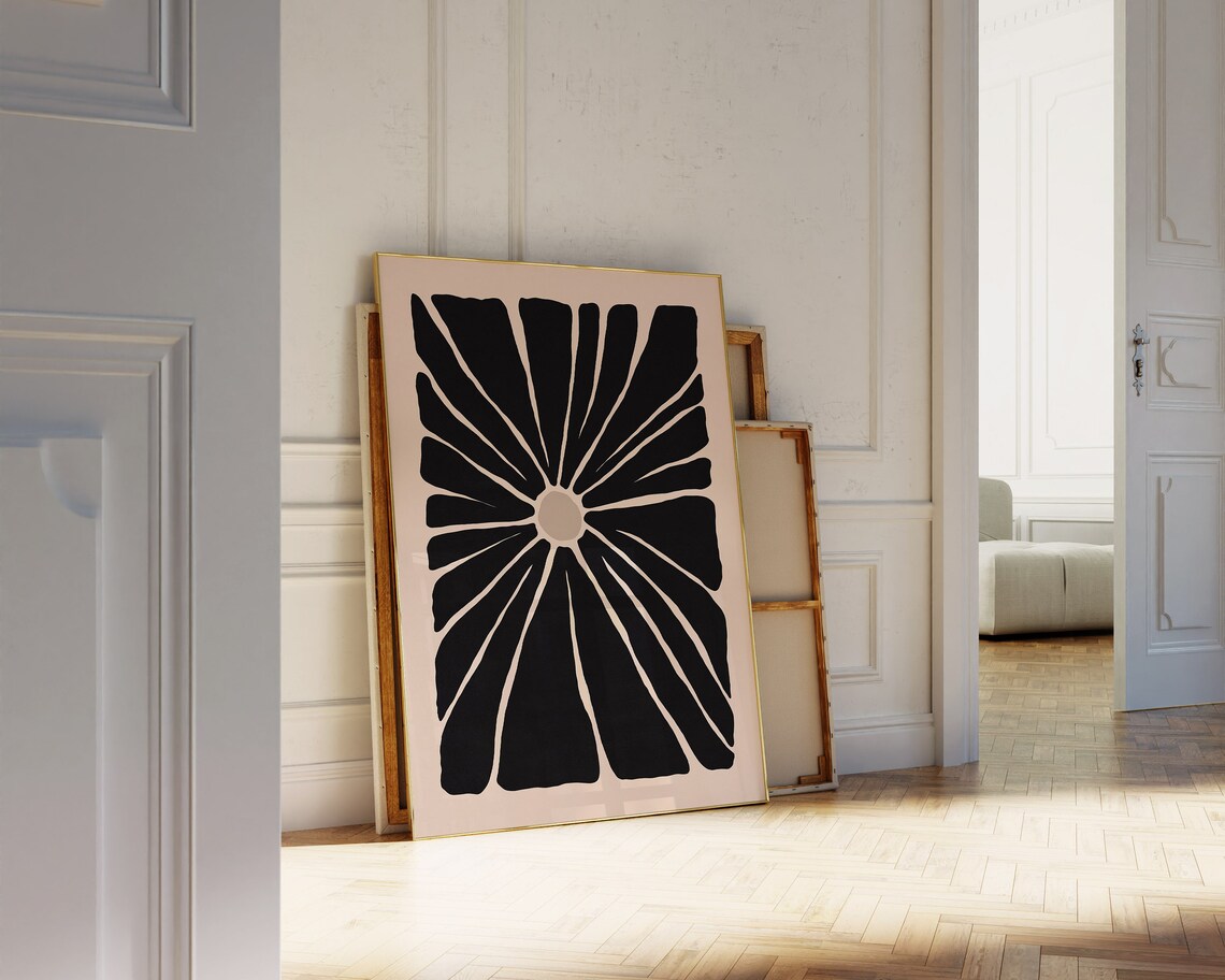 Black Radial Sunburst Beige Minimalist Graphic Abstract Poster