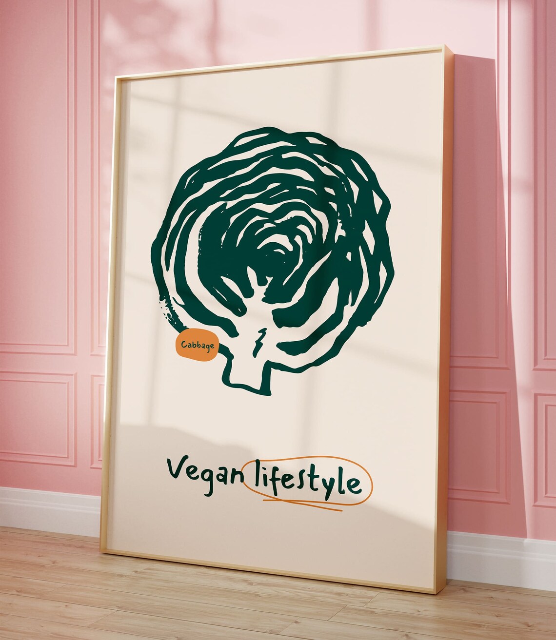 Cabbage Vegan Lifestyle Green Kitchen Food Illustration Art Poster - Image 2