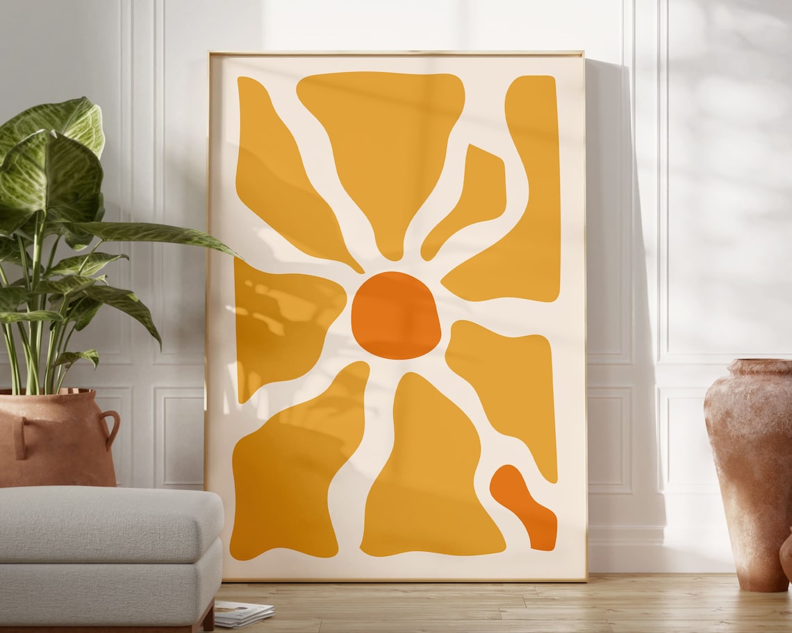 Matisse Yellow Wavy Leaves Boho Wall Art Print