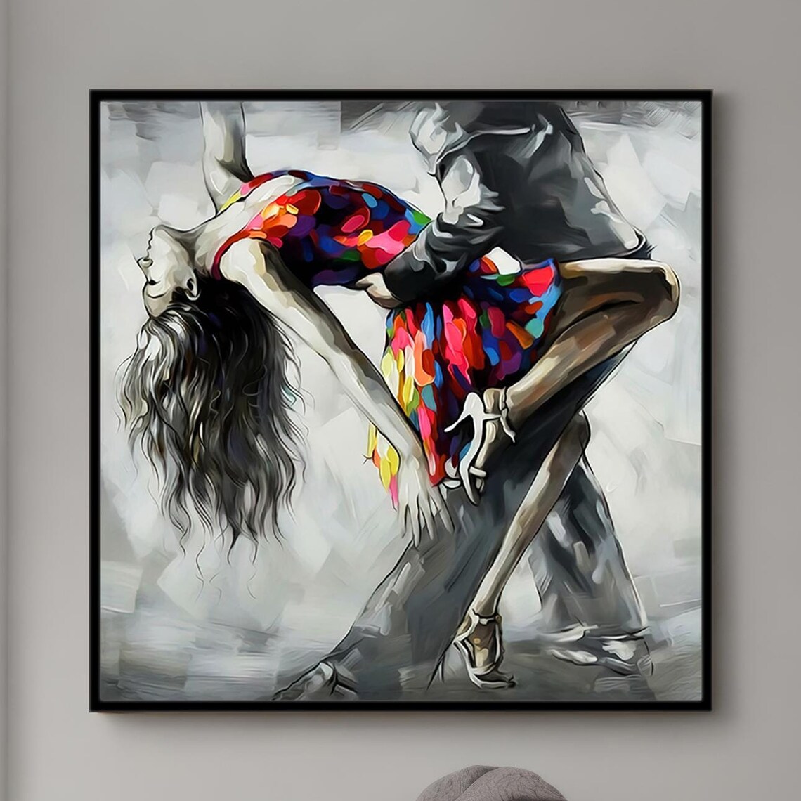 Tango Dancers Passionate Dip Colorful Dress Dance Painting Poster