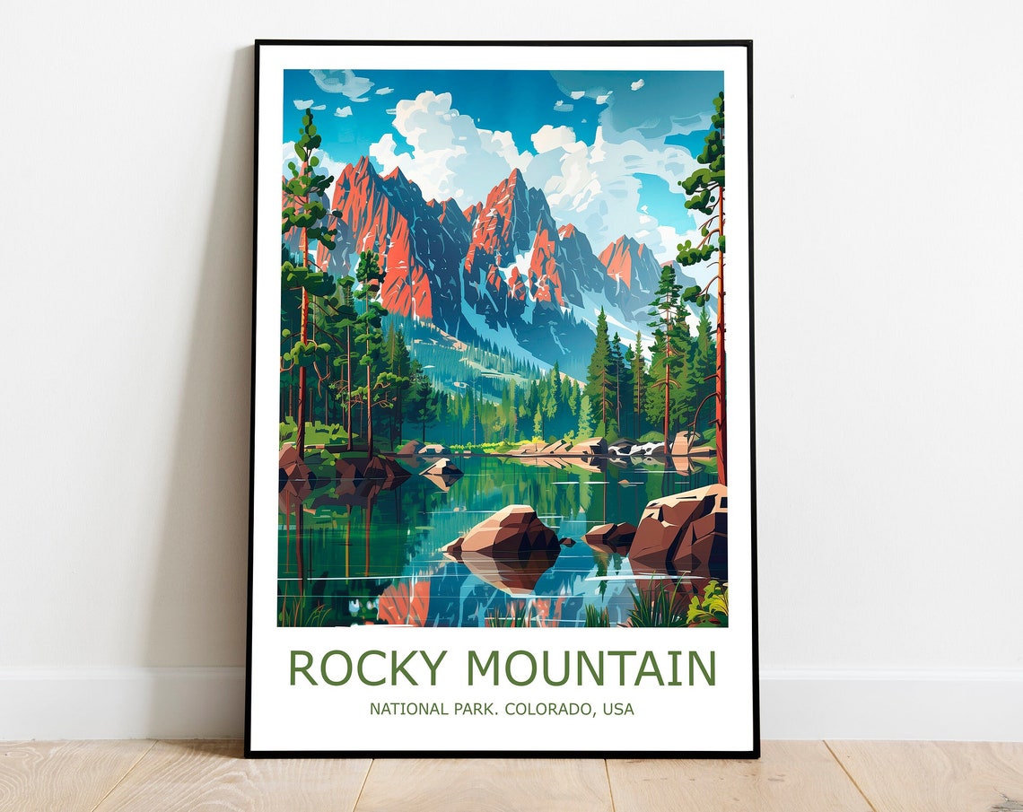 Rocky Mountain National Park Lake Reflection Peaks Travel Poster