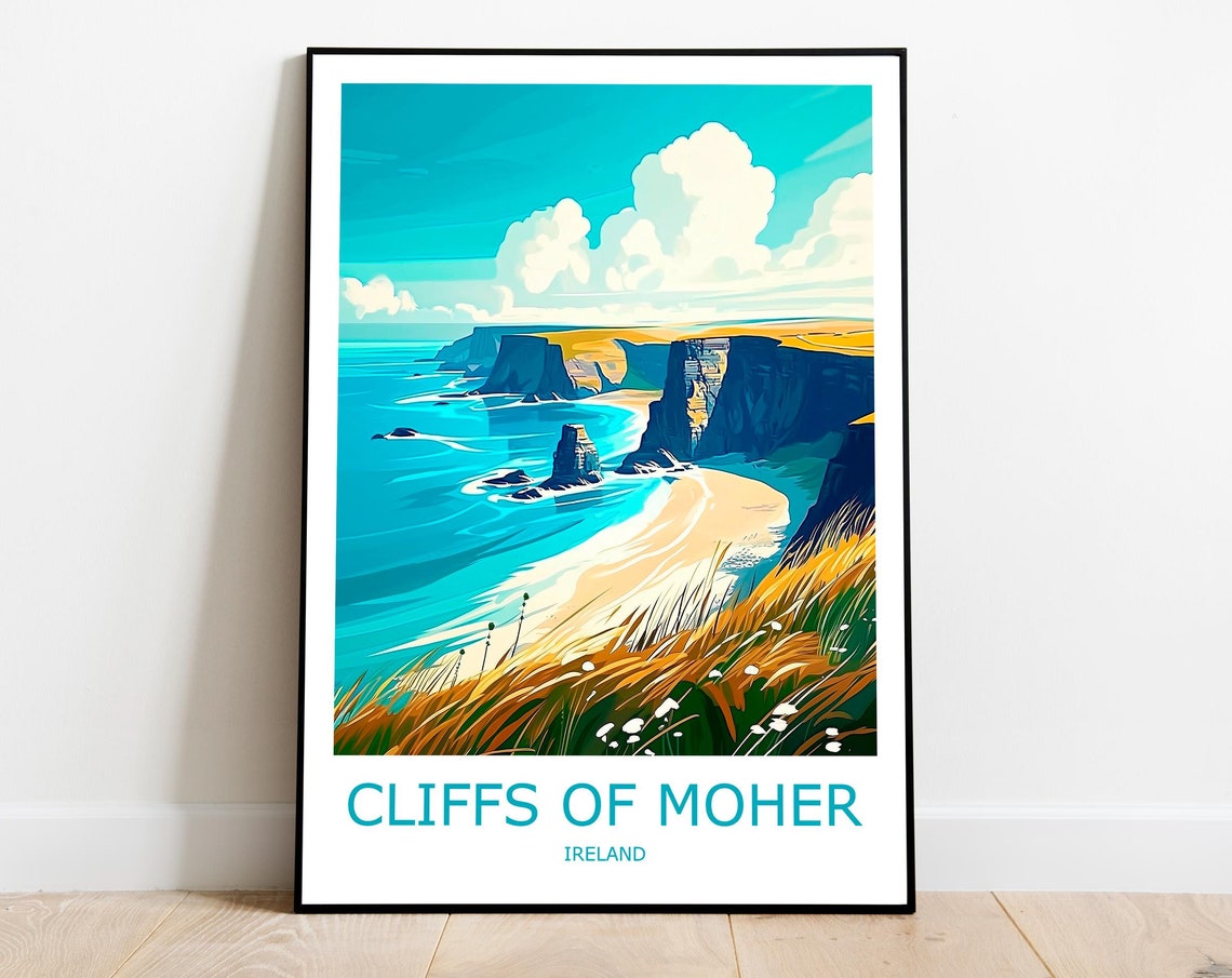 Cliffs of Moher Sea Cliffs Golden Beach Ireland Coastal Poster