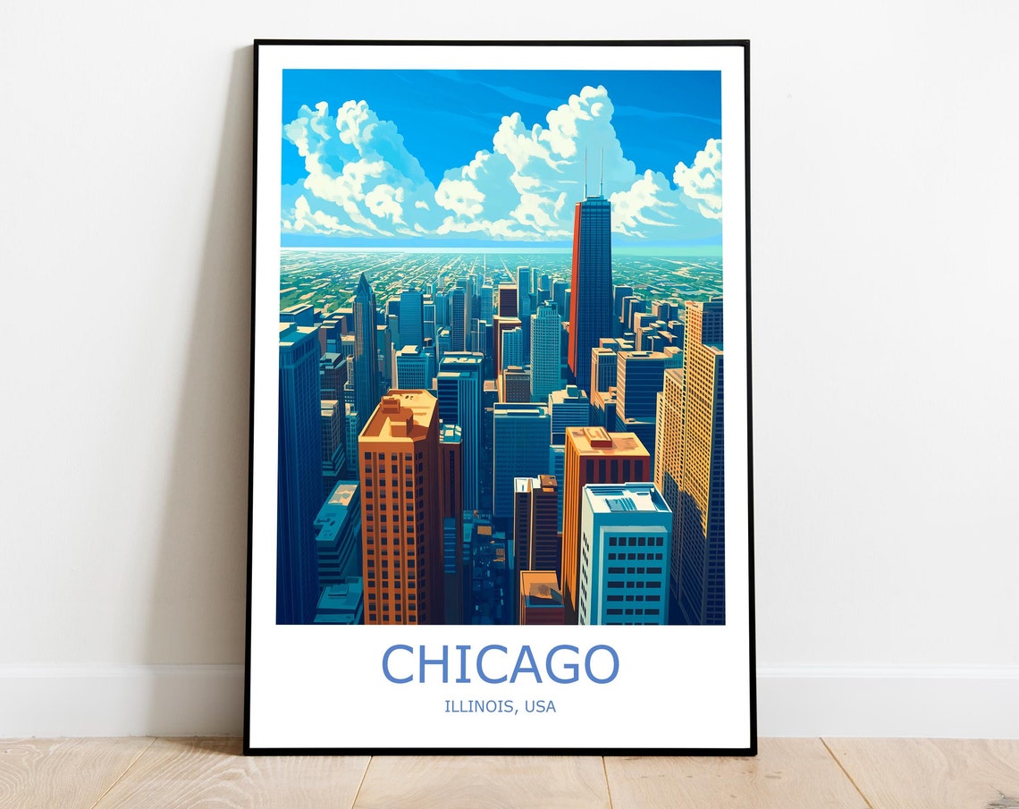 Chicago Illinois Downtown Skyscrapers Aerial Skyline Travel Poster