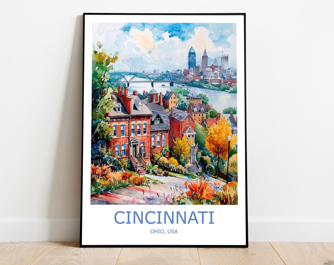 Cincinnati Travel Poster, Ohio Home Wall Art Print