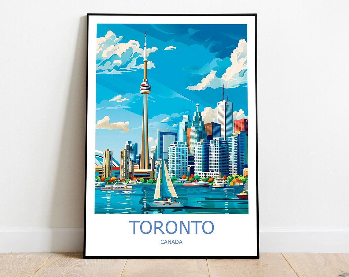 Toronto CN Tower Skyline Sailboat Lake Ontario Travel Poster
