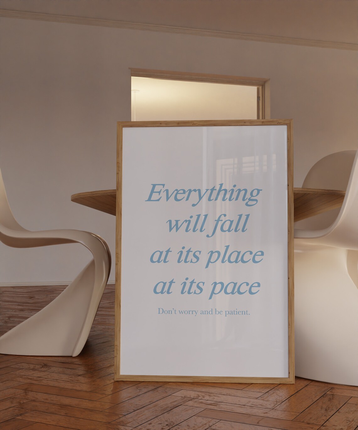 Everything Falls Into Place Blue Script Patience Affirmation Quote Poster - Image 4