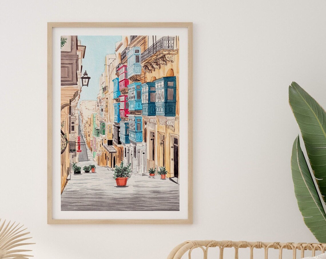 Valletta Malta Cityscape Art Print, Travel Poster - Image 2