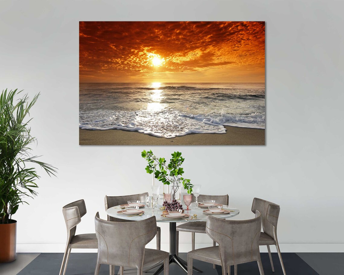 Beach At Sunset, Modern Travel Poster Art Print