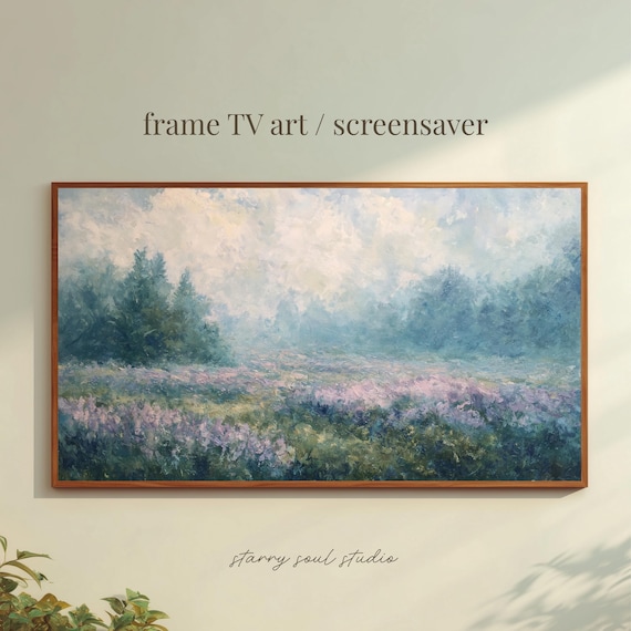 Misty Forest Meadow Lavender Wildflowers Impressionist Wall Art