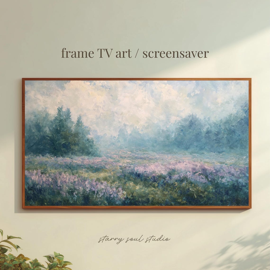 Misty Forest Meadow Lavender Wildflowers Impressionist Wall Art