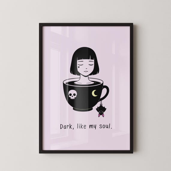 Funny Gothic Coffee Mug Print Dark Like My Soul Retro Minimalist Art