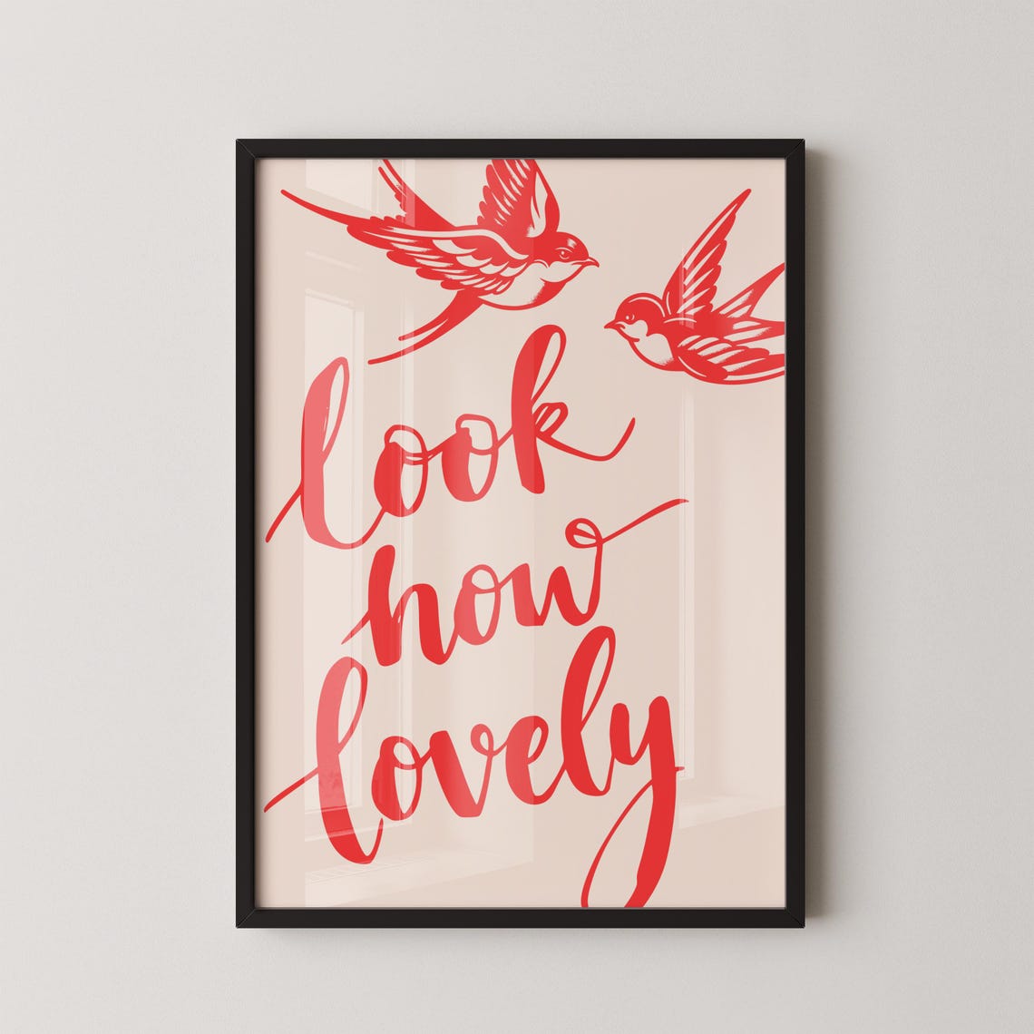 Look How Lovely Red Swallow Tattoo Script Vintage Retro Wall Art