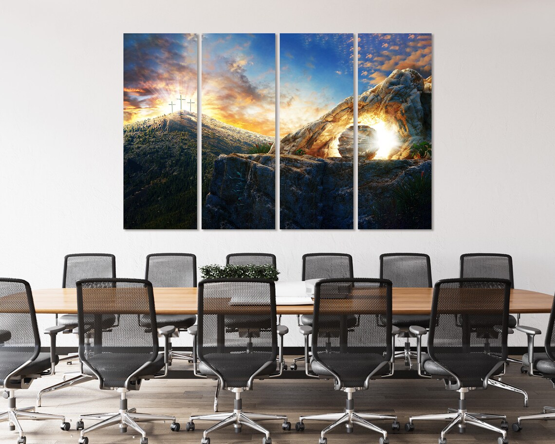 Three Crosses On Hill Sunrise Empty Tomb Christian Faith Art Poster - Image 4