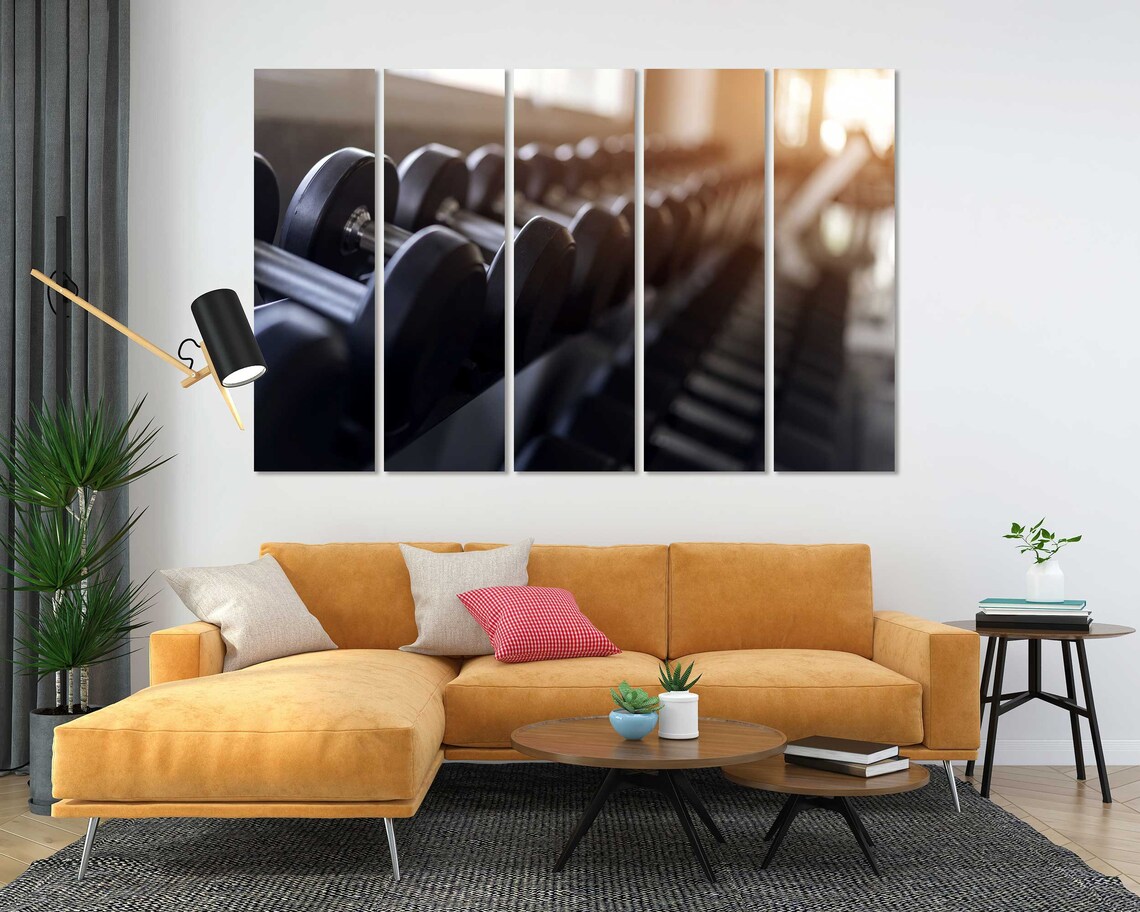 Dumbbells Row On Gym Rack Warm Light Fitness Motivation Poster - Image 5