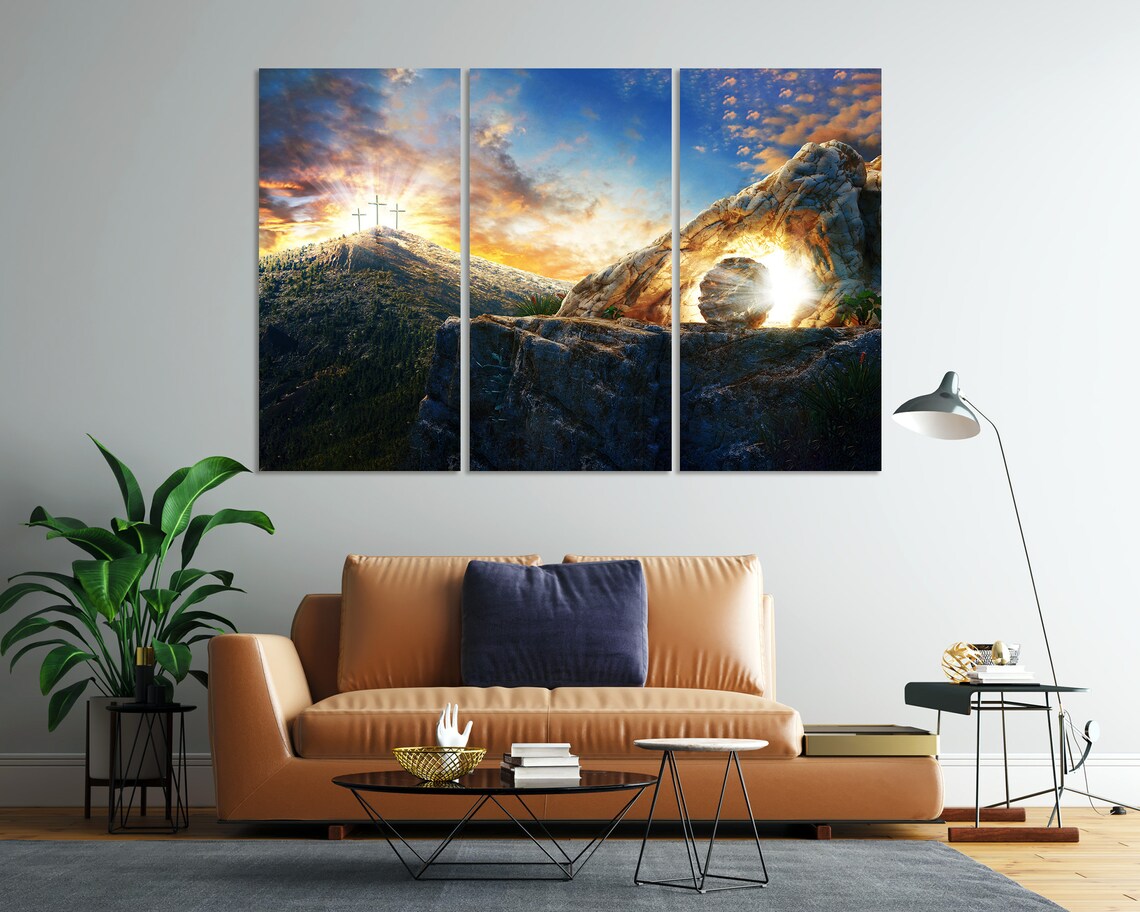 Three Crosses On Hill Sunrise Empty Tomb Christian Faith Art Poster - Image 7