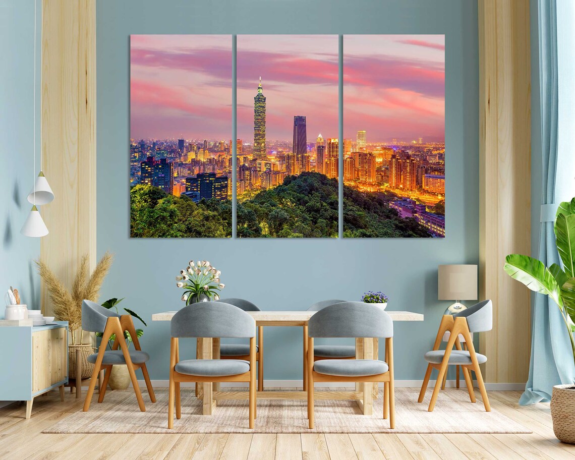 Taipei Taiwan 101 Skyline Sunset Pink Sky City Lights Travel Poster - Image 3
