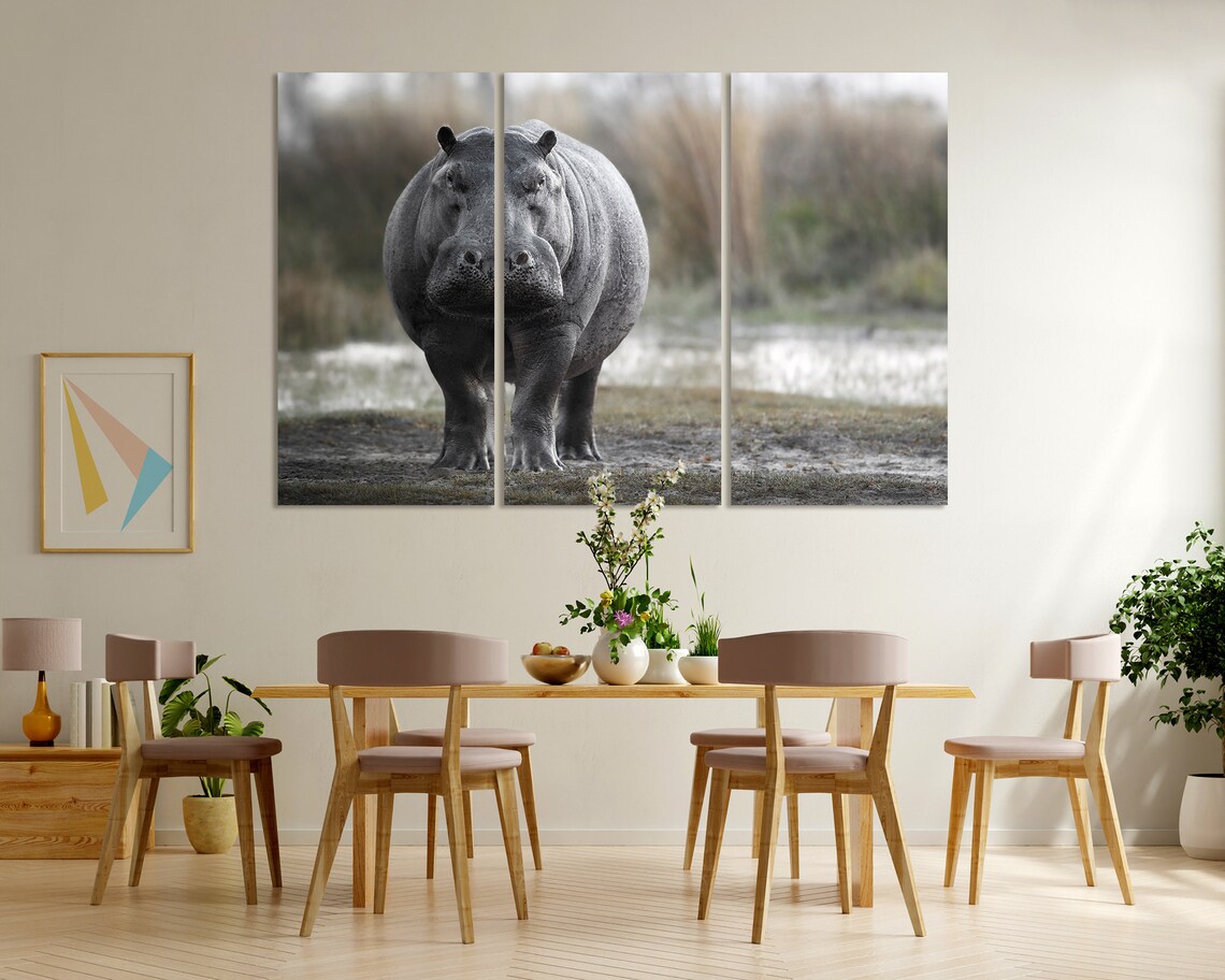 Hippopotamus African Safari Animal Wildlife Portrait Gray Hippo Wall Poster - Image 6