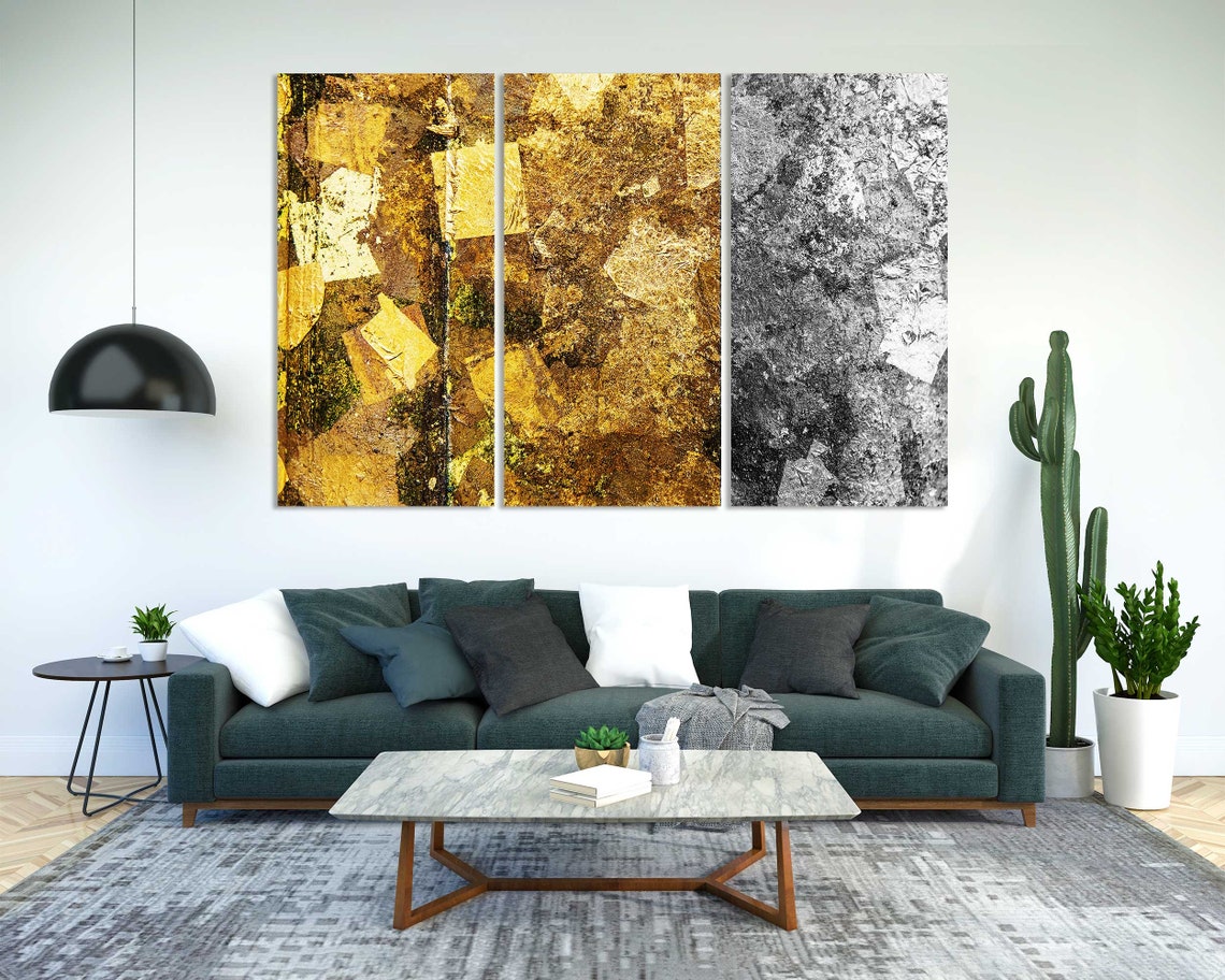Gold Leaf And Black White Marbled Texture Abstract Art Two Tone Print - Image 2