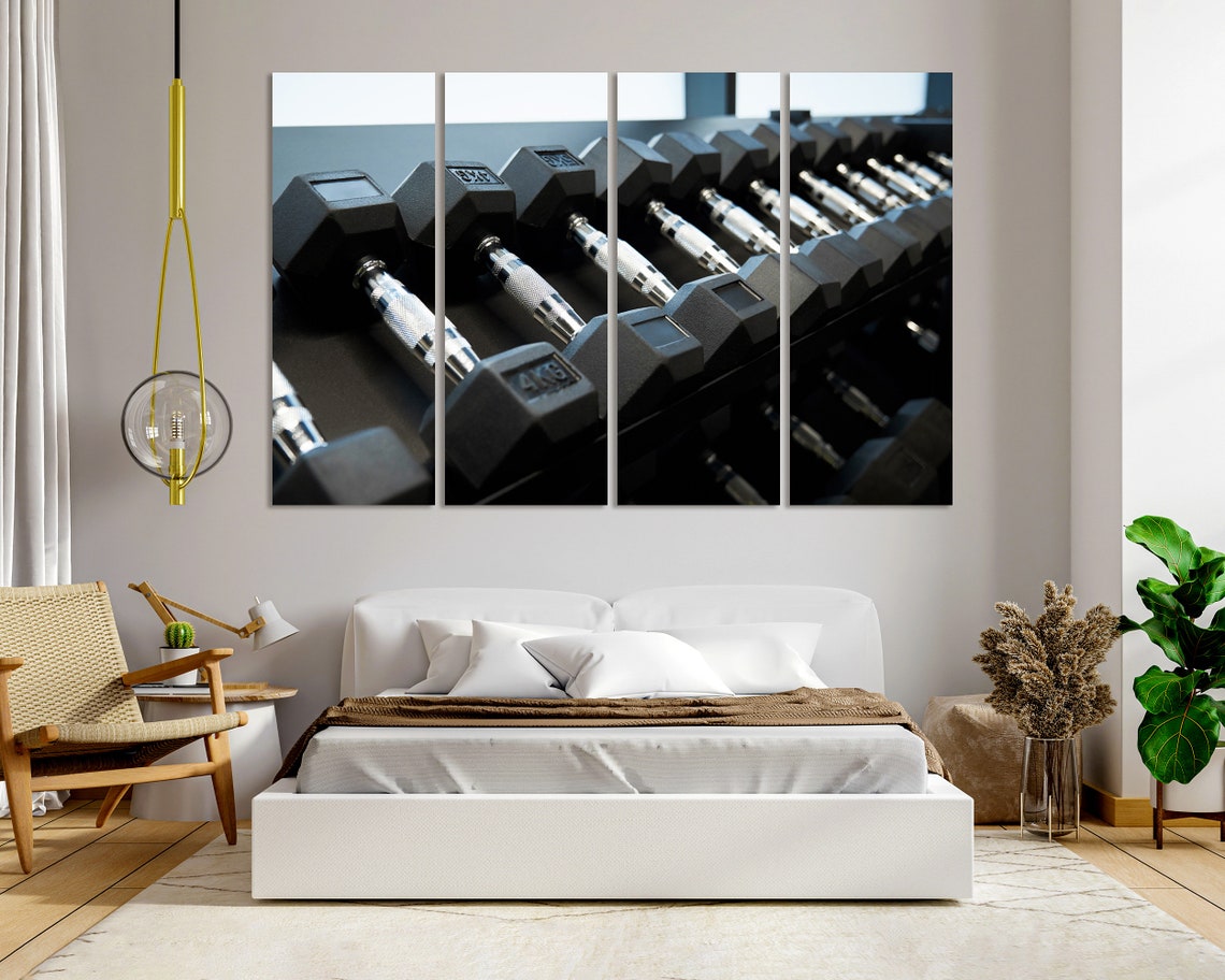 Black Dumbbells on Gym Rack Triptych Powerlifting Fitness Poster - Image 6
