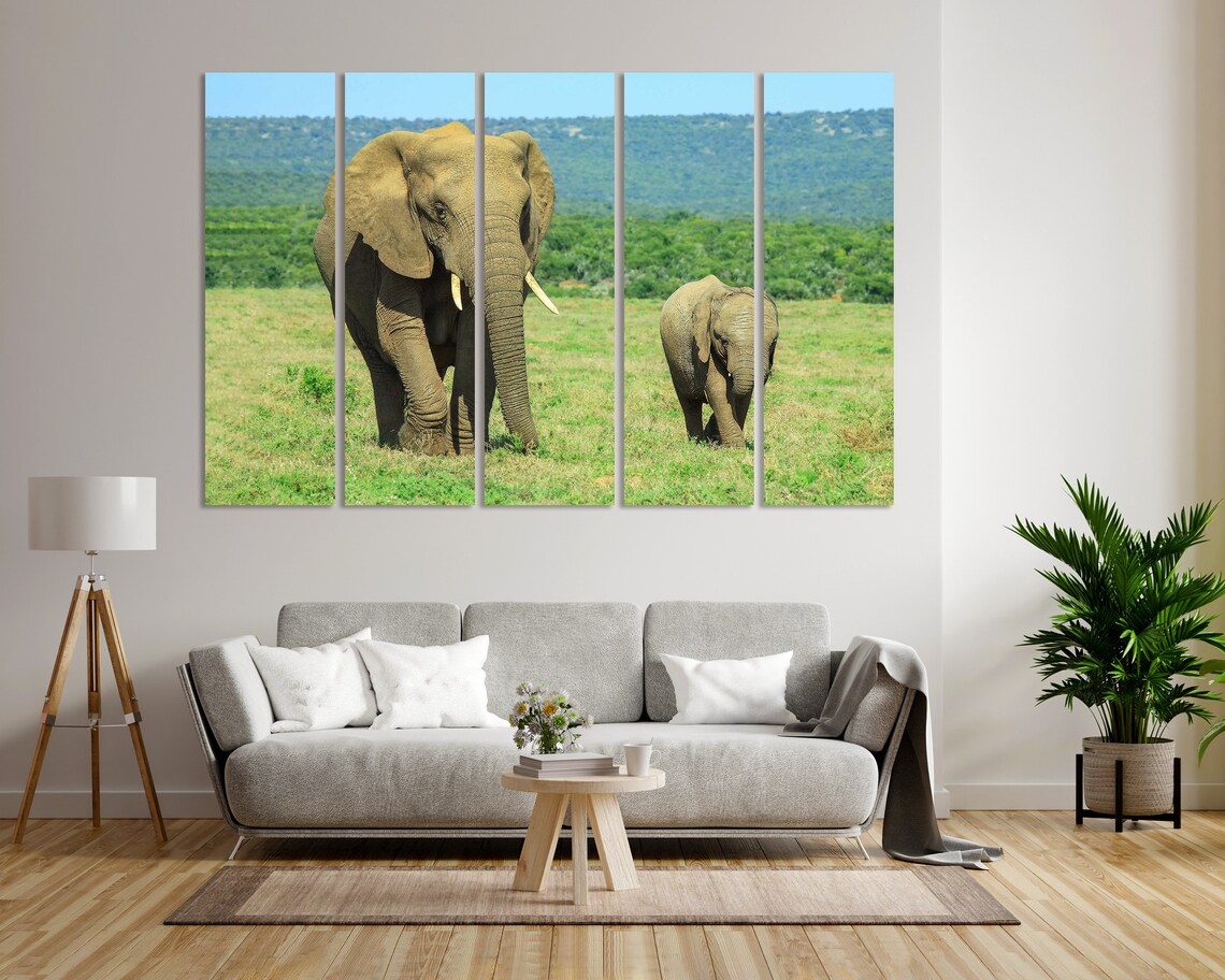 African Elephant Mother Calf Green Savanna Wildlife Safari Wall Decor Poster - Image 8