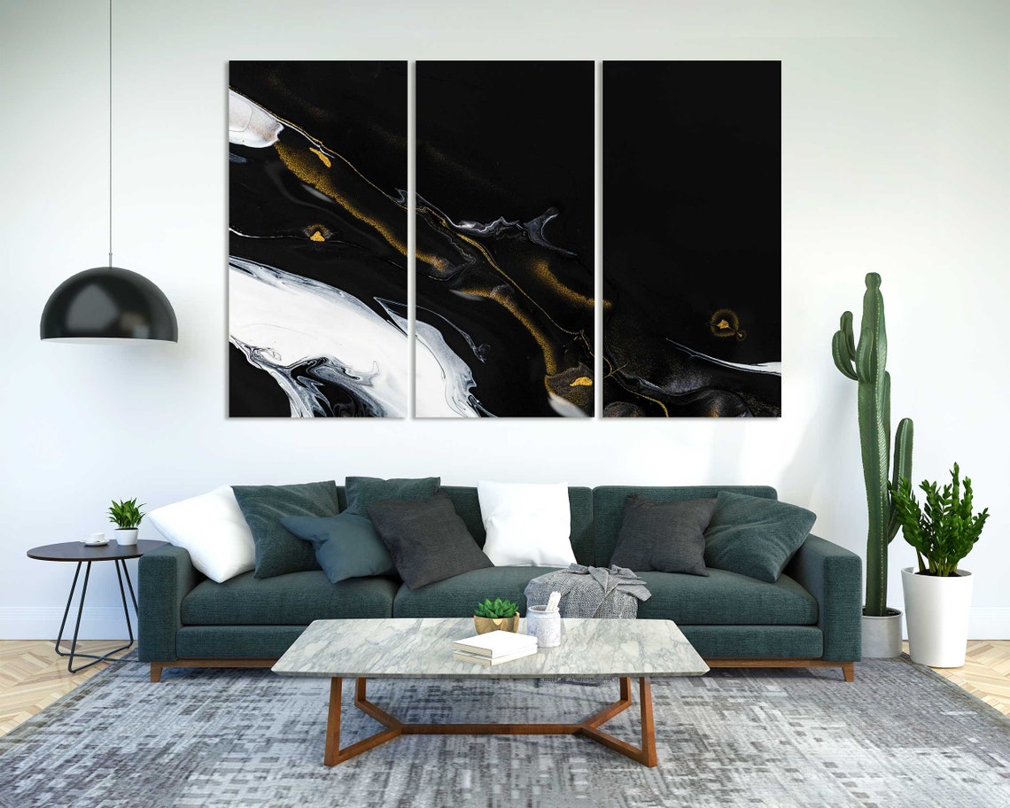 Black White Gold Abstract Marble Flowing Veins Modern Art Poster - Image 2