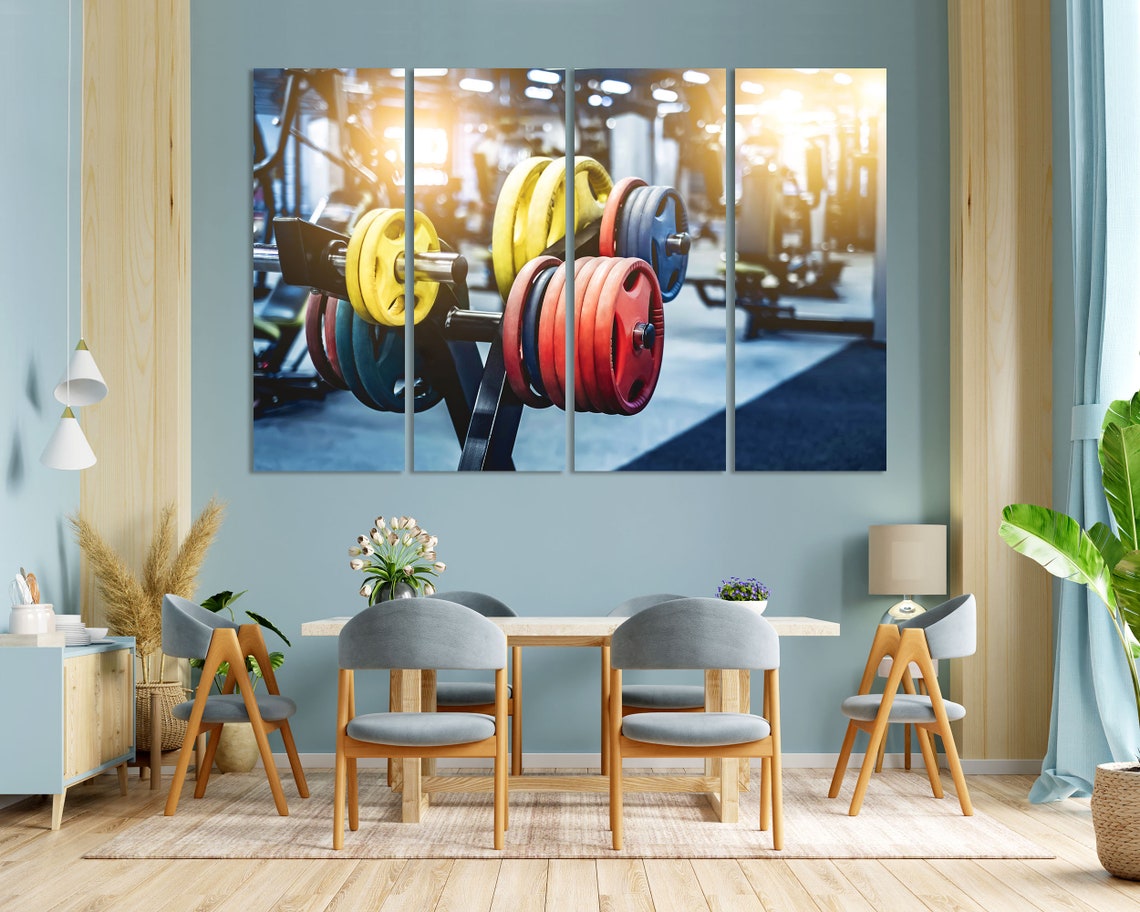 Colorful Weight Plates On Barbell Rack In Modern Gym Wall Art - Image 3