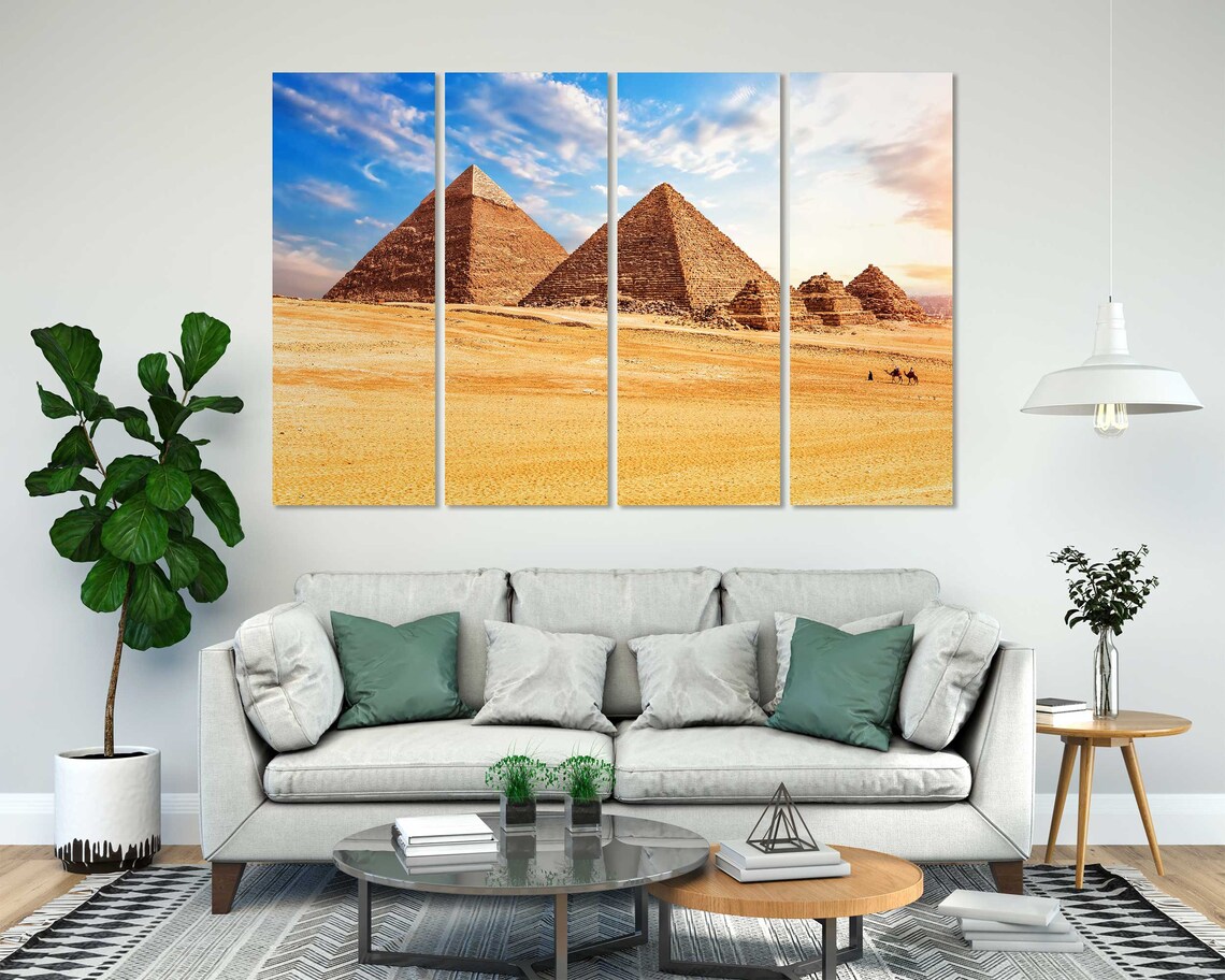 Giza Pyramids Egypt Desert Camels Blue Sky Golden Travel Poster - Image 8