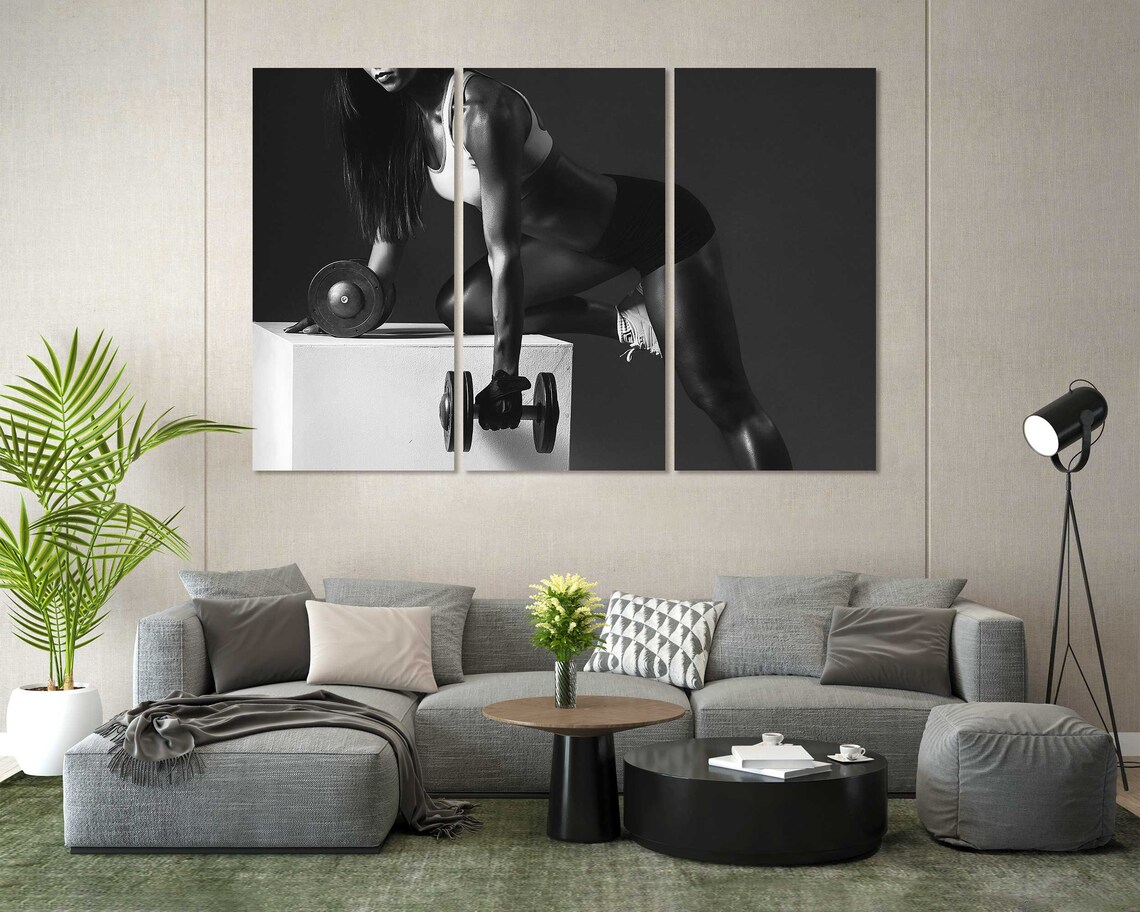Black White Fitness Woman Dumbbells Workout Gym Motivation Wall Art Poster - Image 7