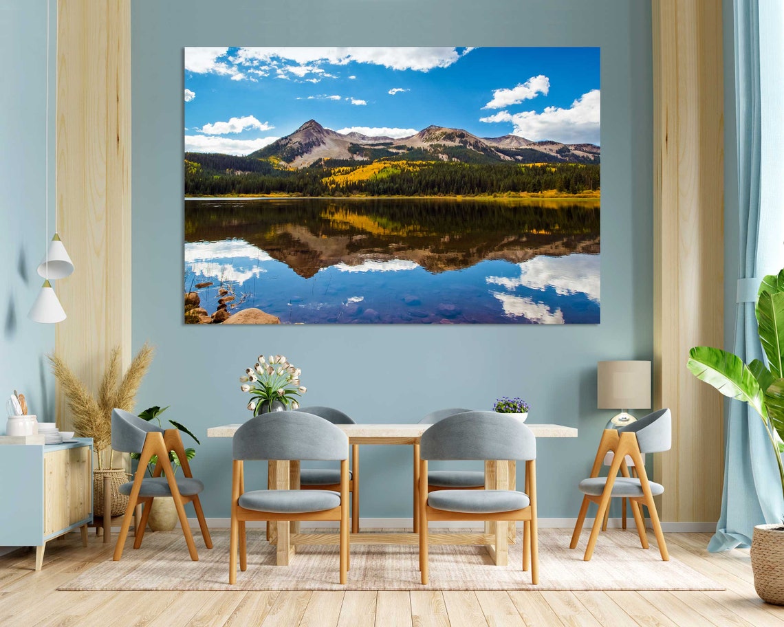 Colorado Autumn Mountain Lake With Mirror Reflection Blue Sky Poster - Image 3