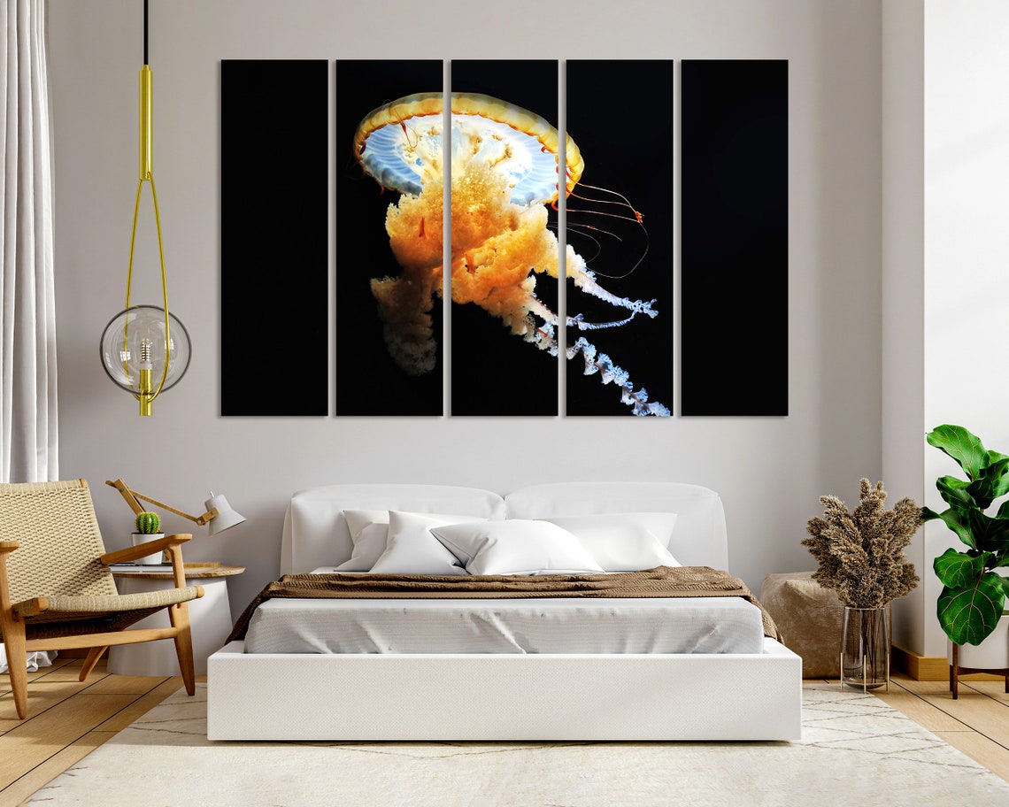 Glowing Golden Jellyfish Black Background Dramatic Ocean Poster - Image 6