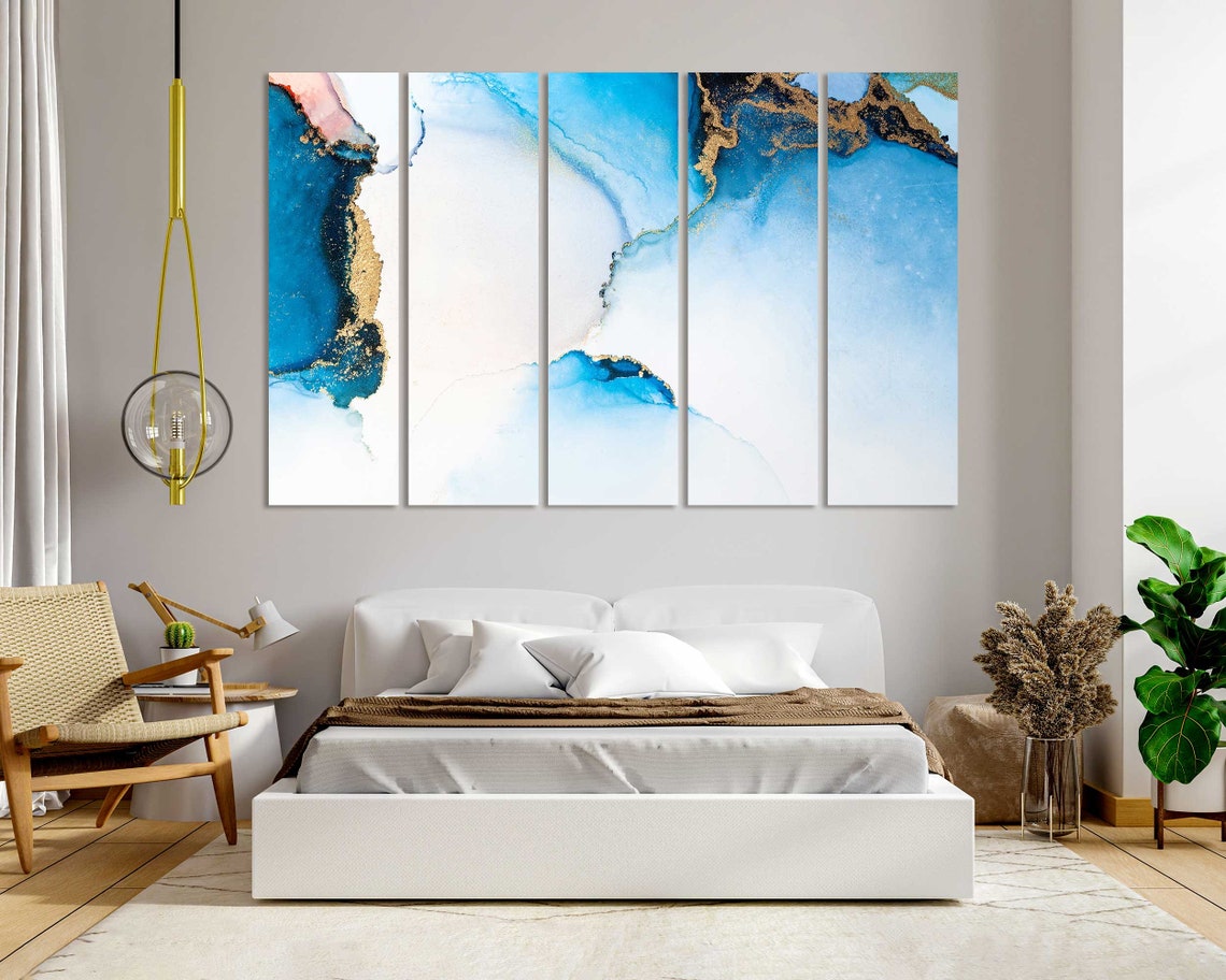 Blue Gold White Marble Watercolor Abstract Modern Luxury Wall Poster - Image 5