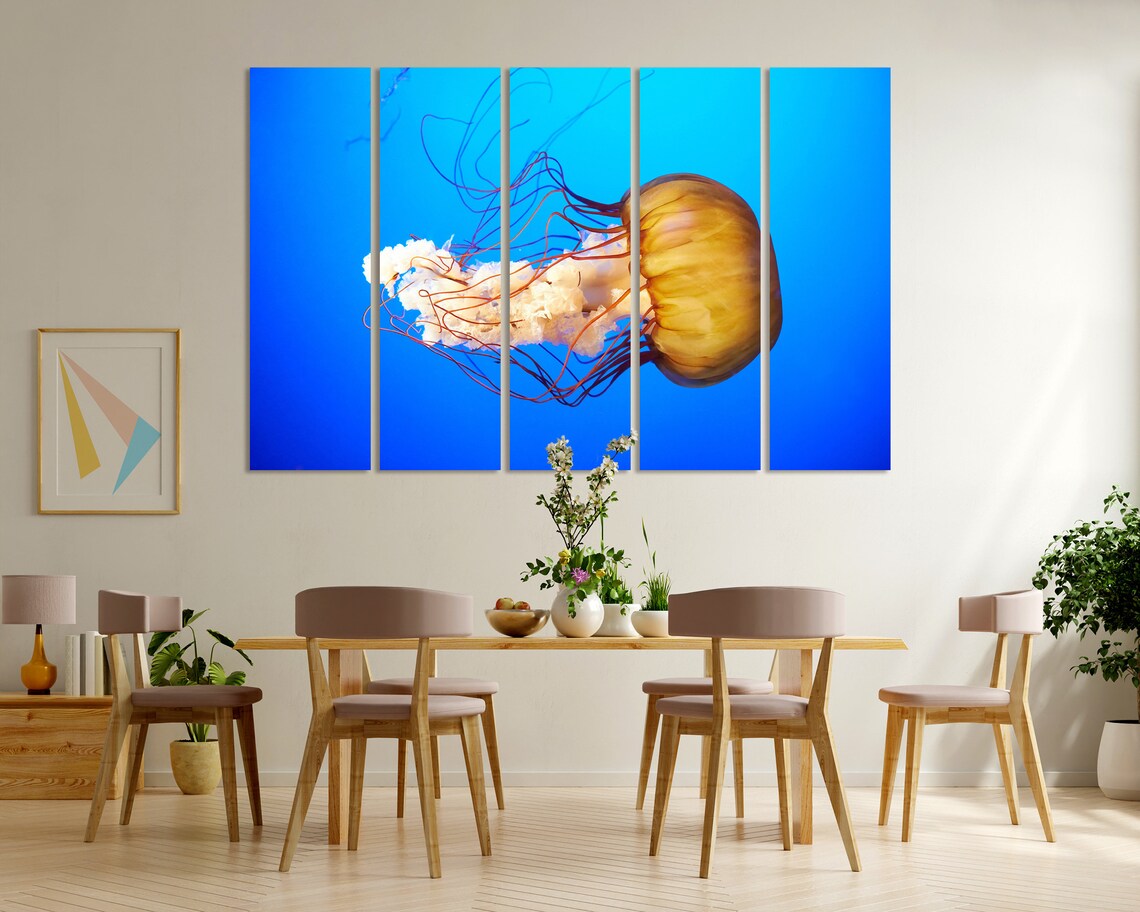 Golden Orange Jellyfish Deep Blue Ocean Underwater Life Poster - Image 6