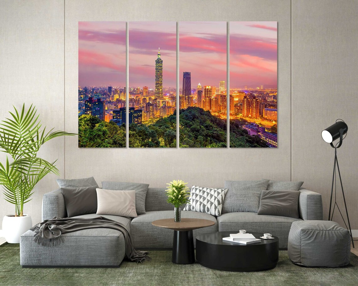 Taipei Taiwan 101 Skyline Sunset Pink Sky City Lights Travel Poster - Image 7