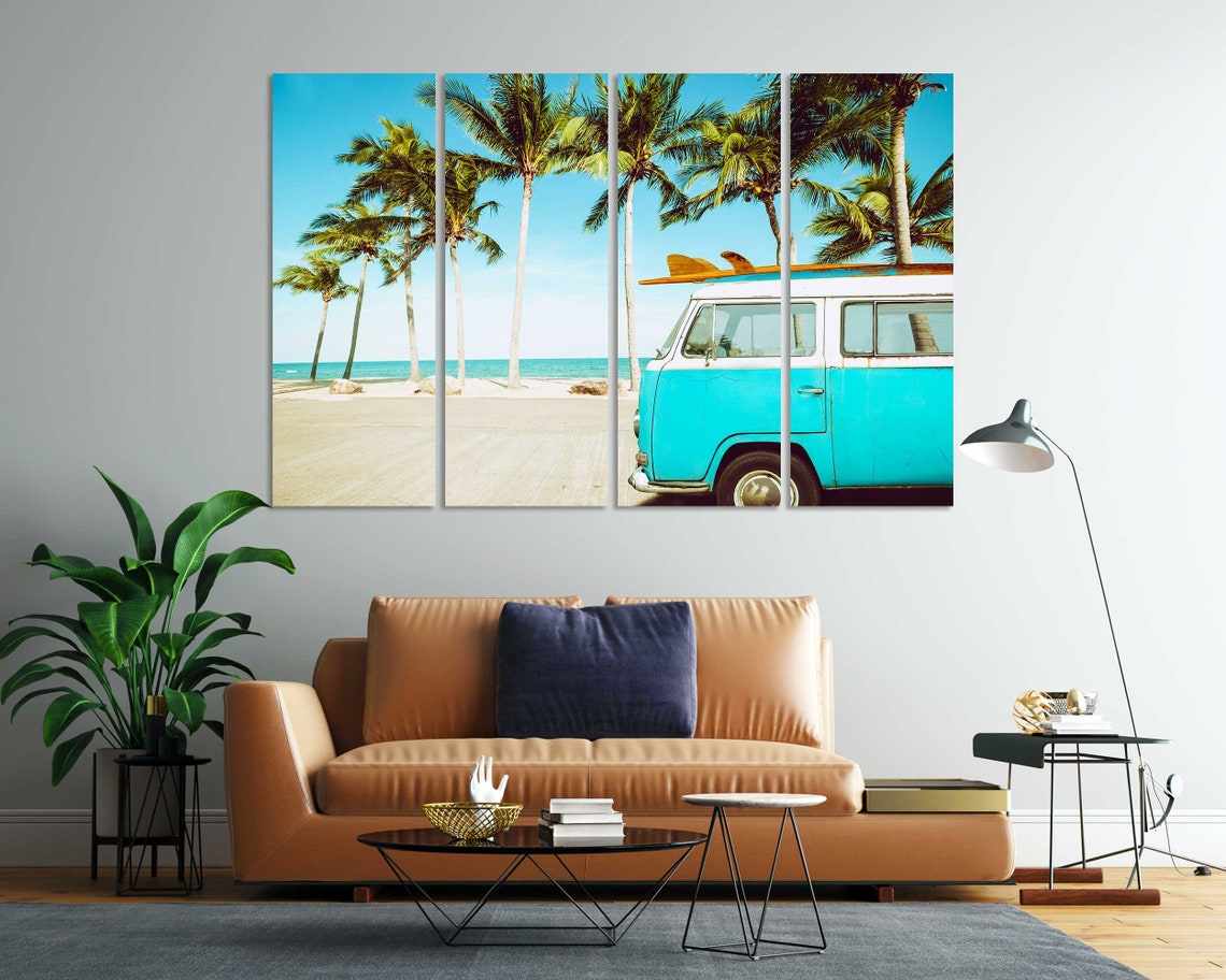 Vintage VW Camper Van Beach Palm Trees Surfboard Retro Trip Poster - Image 4