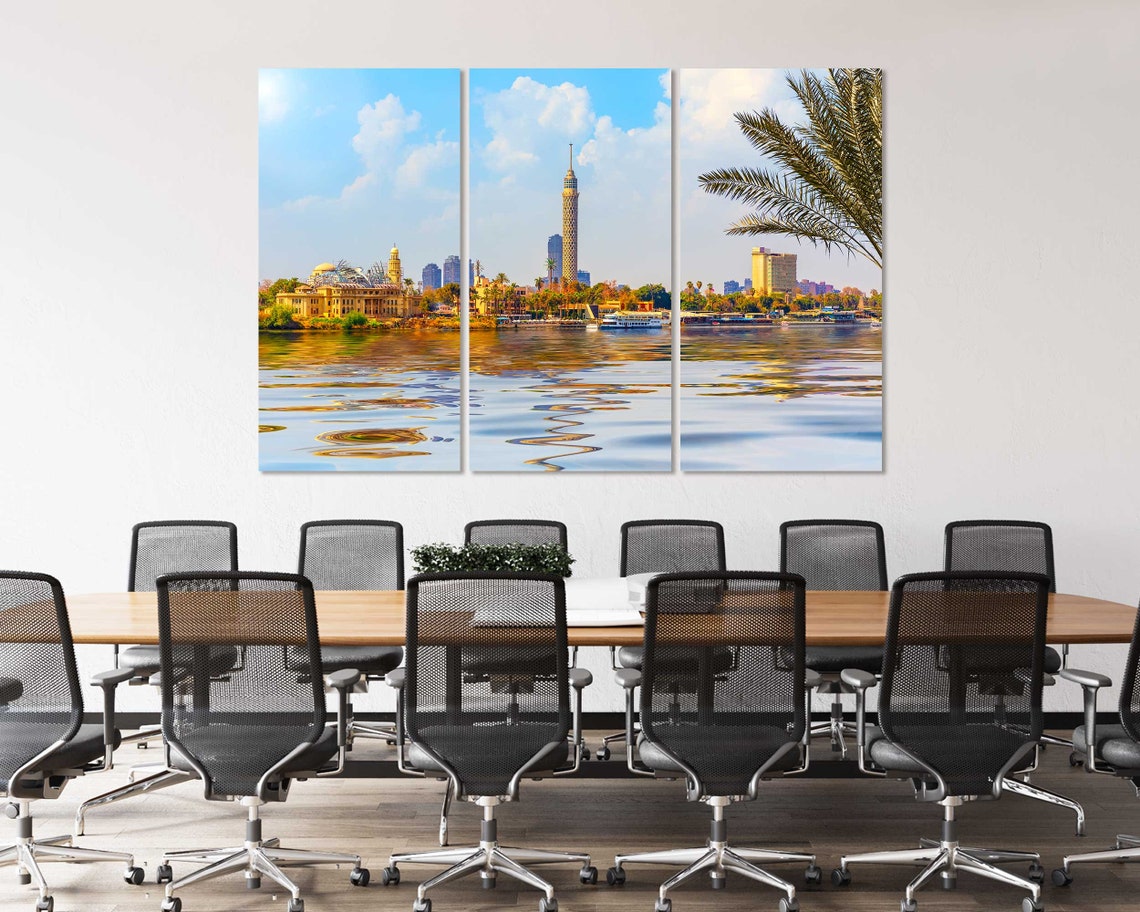 Cairo Egypt Nile River View with Cairo Tower and Palm Trees Poster - Image 4