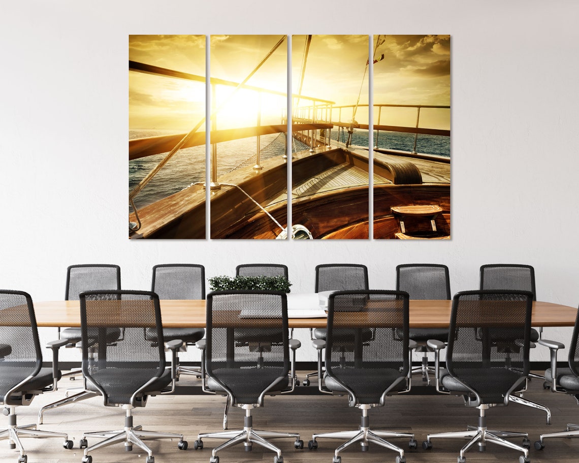 Wooden Sailboat Bow At Golden Sunset Over Open Sea Photo Poster - Image 4