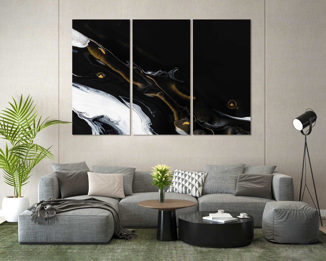Black White Gold Abstract Marble Flowing Veins Modern Art Poster - Image 7