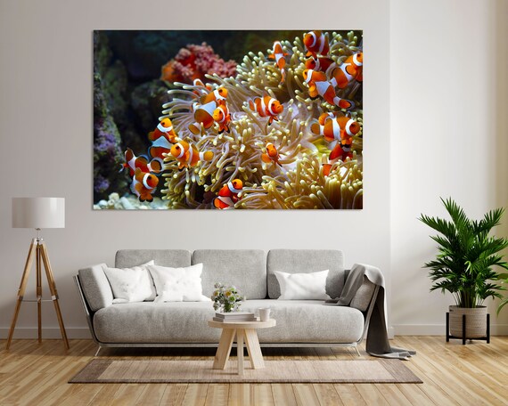 Clownfish Playing On The Coral Reef Painting Art On Underwater Life Art For Present Fish Art Decor For Wall Nautical Wall Art