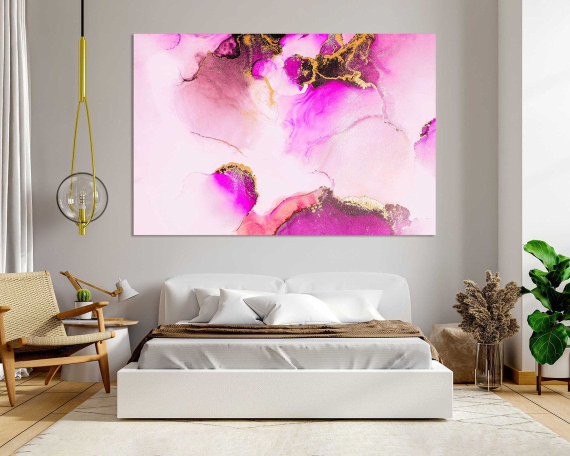 Pink Magenta Gold Alcohol Ink Abstract Marble Swirls Wall Art Print - Image 6