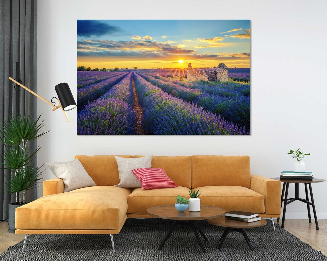 Provence Lavender Fields Sunset Stone Hut Purple Rows Travel Poster - Image 5