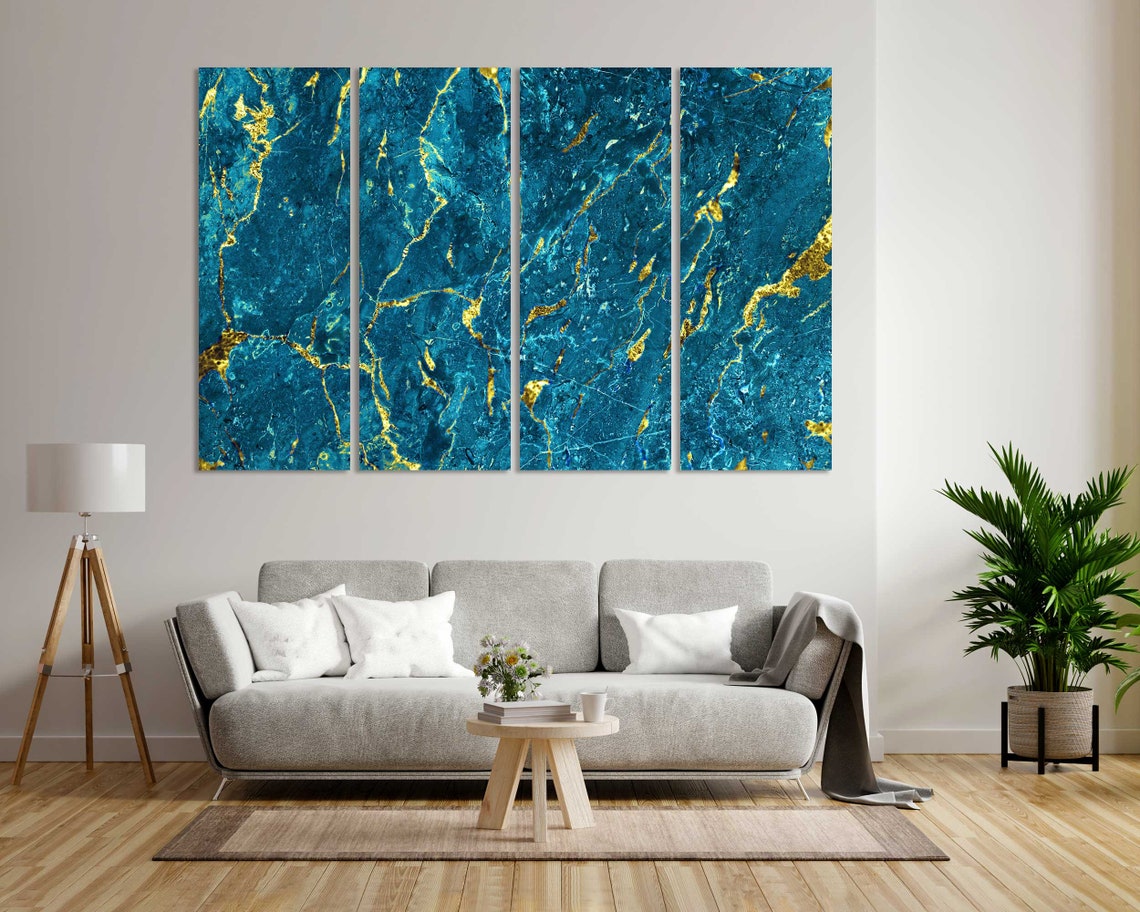 Blue Gold Marble Abstract Elegant Modern Living Room Wall Decor Poster - Image 6