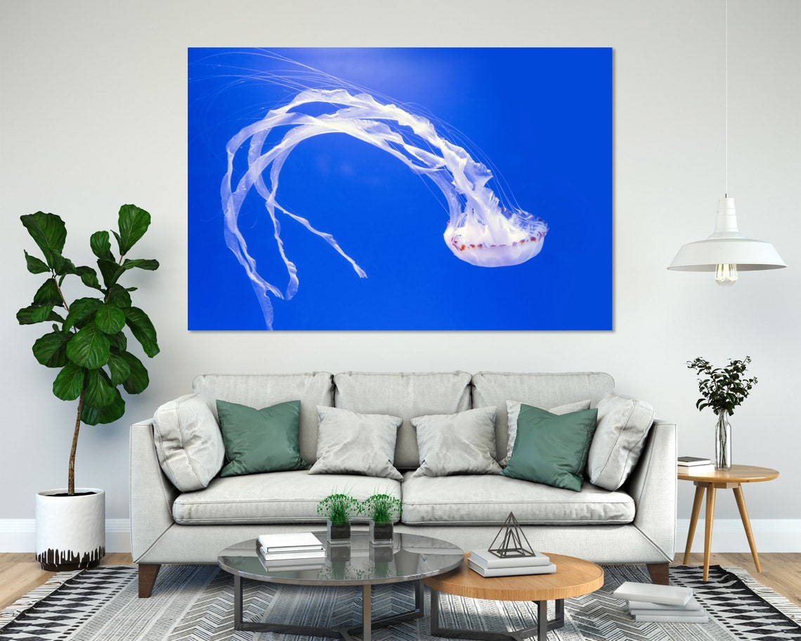 White Jellyfish Floating In Deep Blue Ocean Graceful Tentacles Poster - Image 7