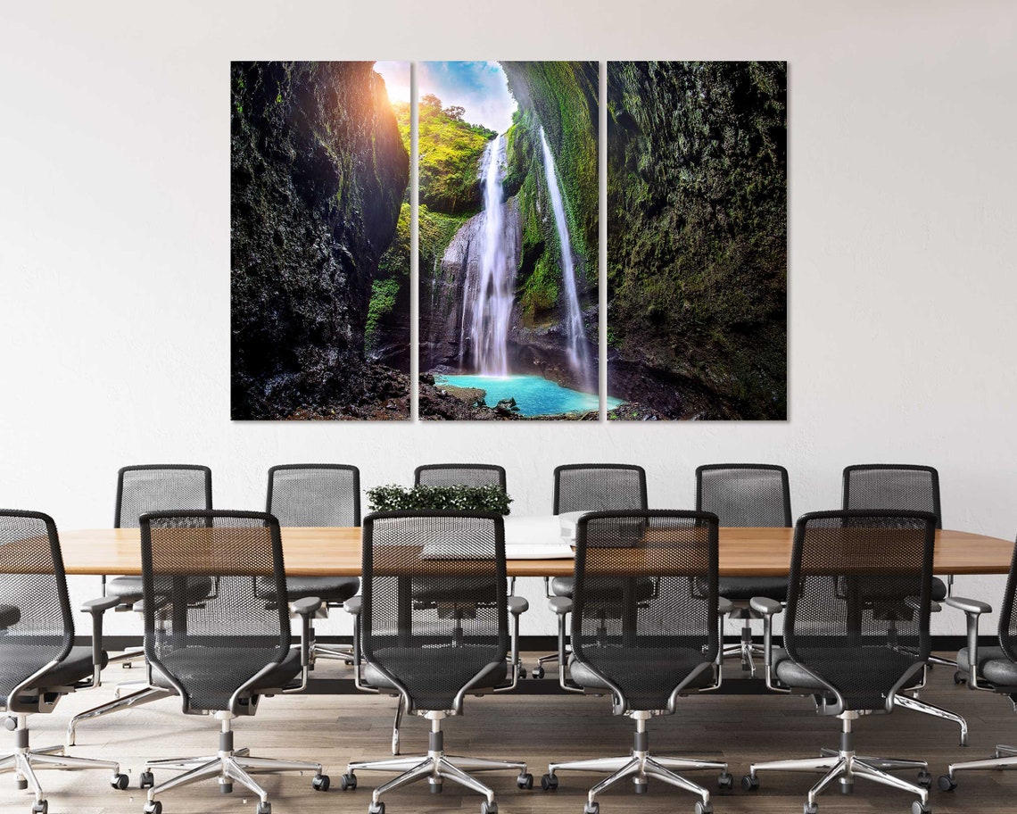 Indonesia Tall Waterfall in Mossy Green Canyon Jungle Pool View Poster - Image 4