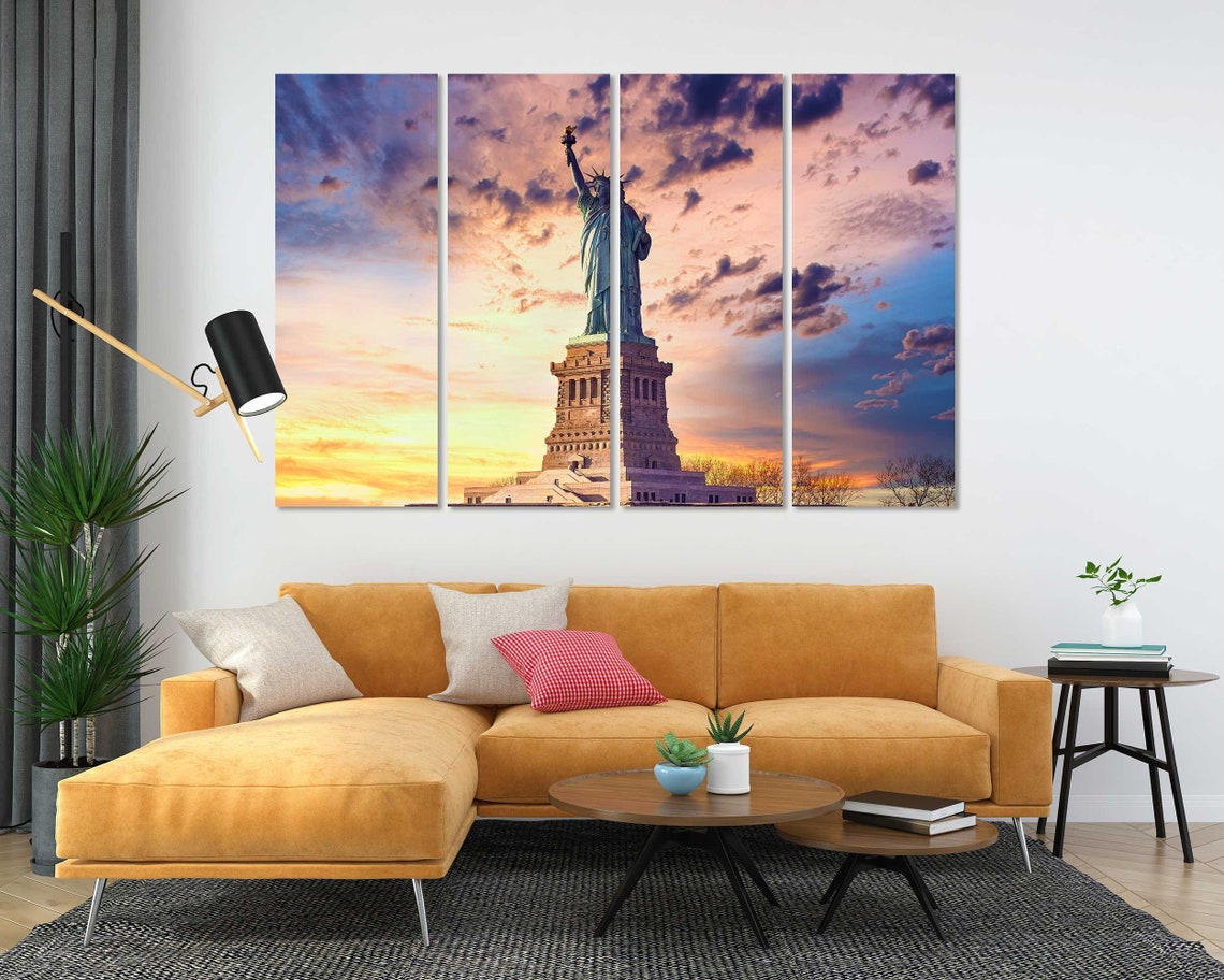 Statue Of Liberty At Colorful Sunset Art For Home Interior New York Print Monument Of New York Art Statue Of Liberty In America - Image 5